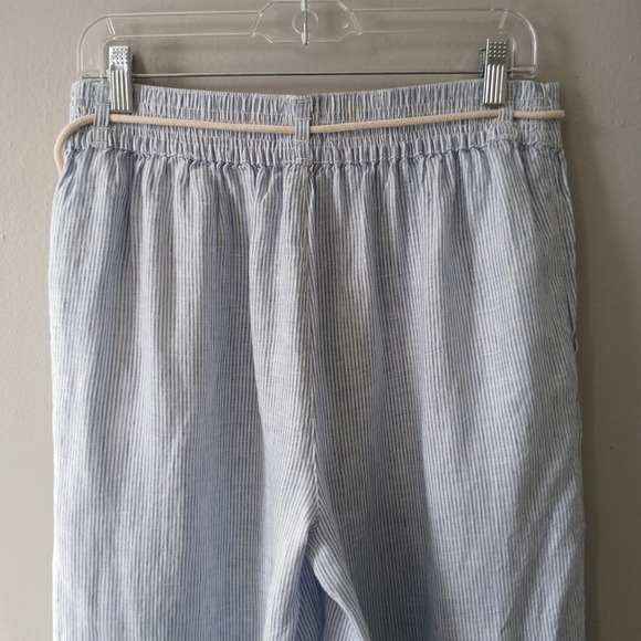 Tahari Size Medium Wide Leg‎ Pants Rope Belt Striped Ankle Length 100% Linen - Picture 13 of 14